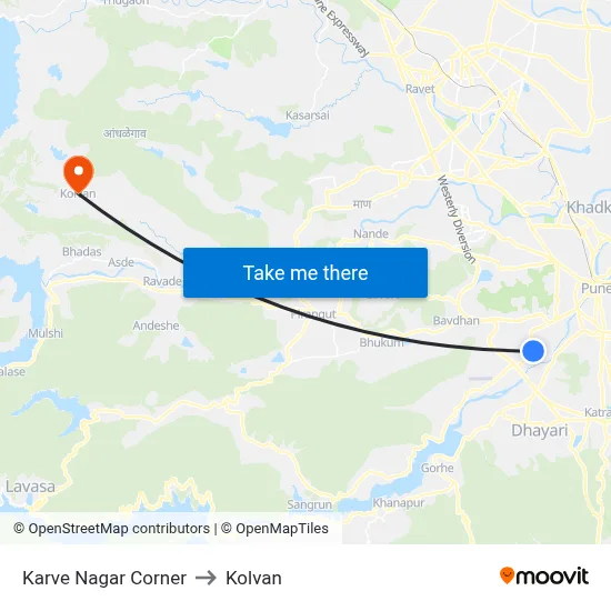Karve Nagar Corner to Kolvan map