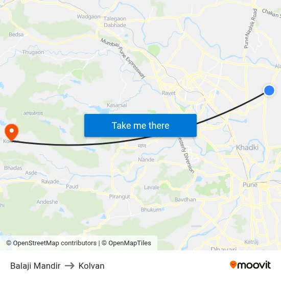 Balaji Mandir to Kolvan map