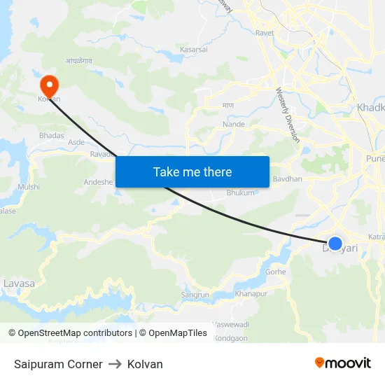 Saipuram Corner to Kolvan map
