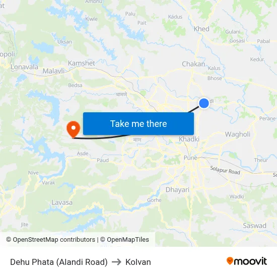 Dehu Phata (Alandi Road) to Kolvan map