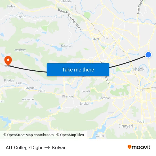 AIT College Dighi to Kolvan map