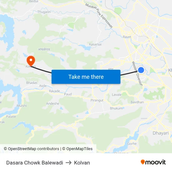 Dasara Chowk Balewadi to Kolvan map