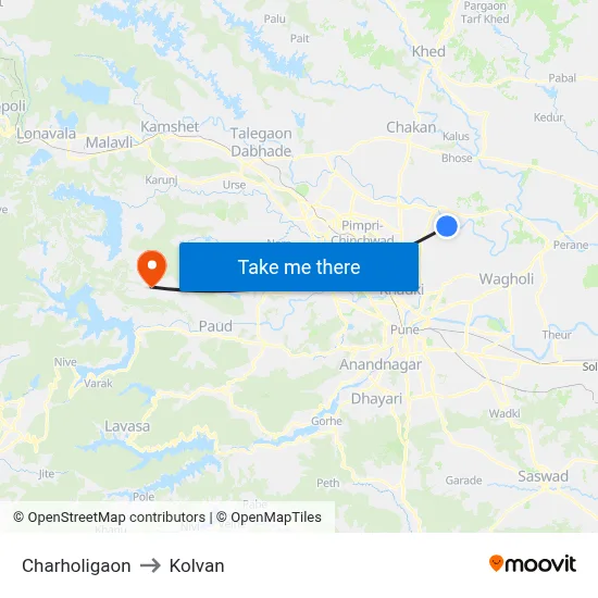 Charholigaon to Kolvan map