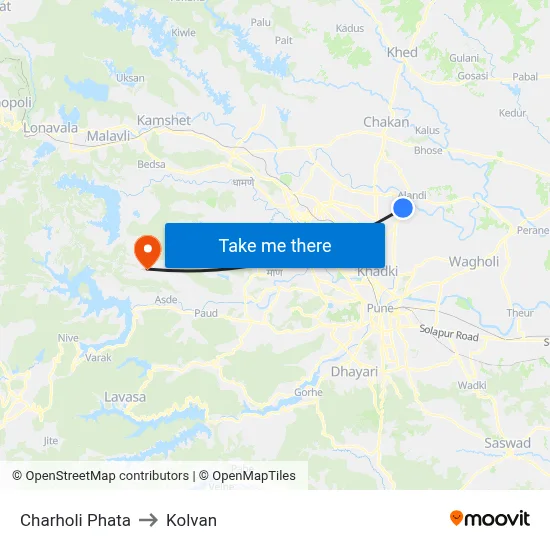 Charholi Phata to Kolvan map