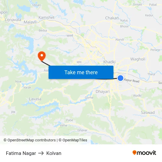 Fatima Nagar to Kolvan map