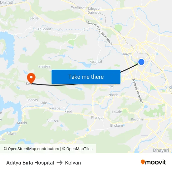 Aditya Birla Hospital to Kolvan map
