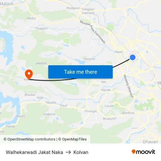 Walhekarwadi Jakat Naka to Kolvan map