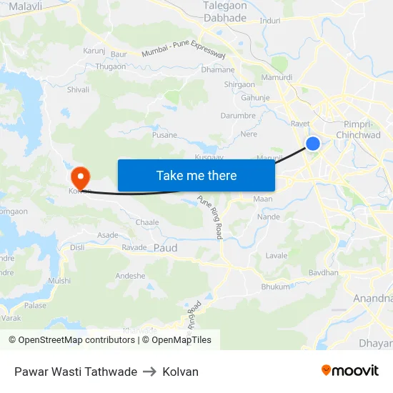 Pawar Wasti Tathwade to Kolvan map