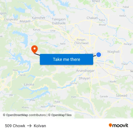 509 Chowk to Kolvan map