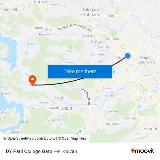 DY Patil College Gate to Kolvan map