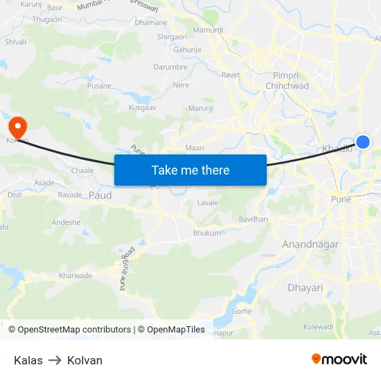 Kalas to Kolvan map