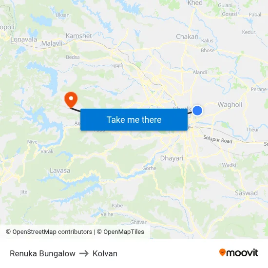 Renuka Bungalow to Kolvan map