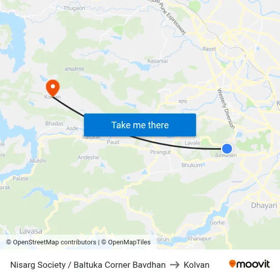 Nisarg Society / Baltuka Corner Bavdhan to Kolvan map