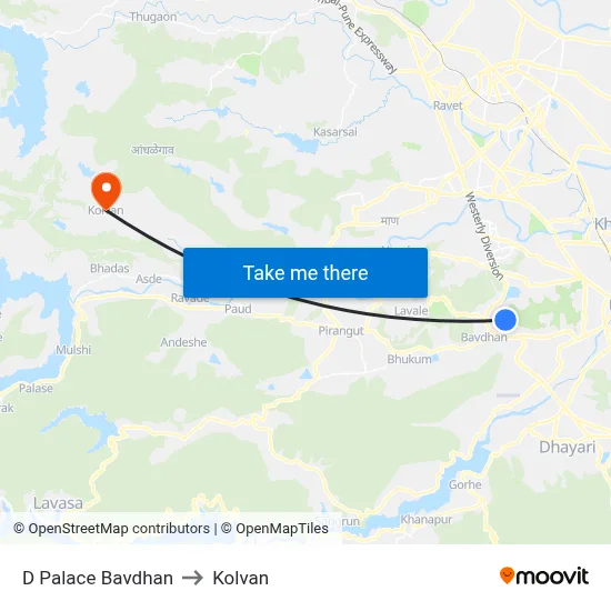 D Palace Bavdhan to Kolvan map