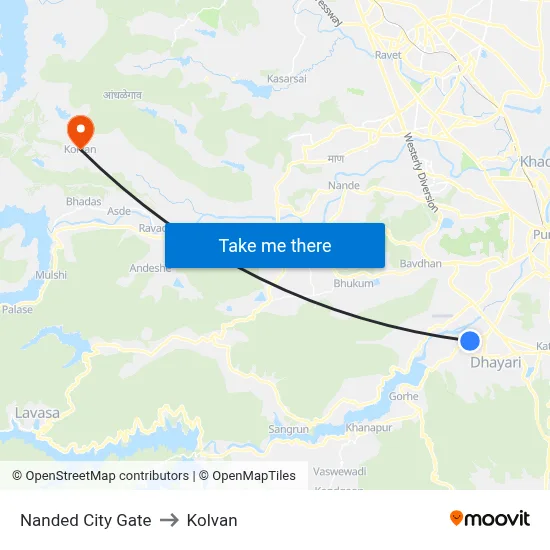 Nanded City Gate to Kolvan map