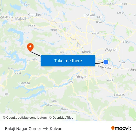 Balaji Nagar Corner to Kolvan map