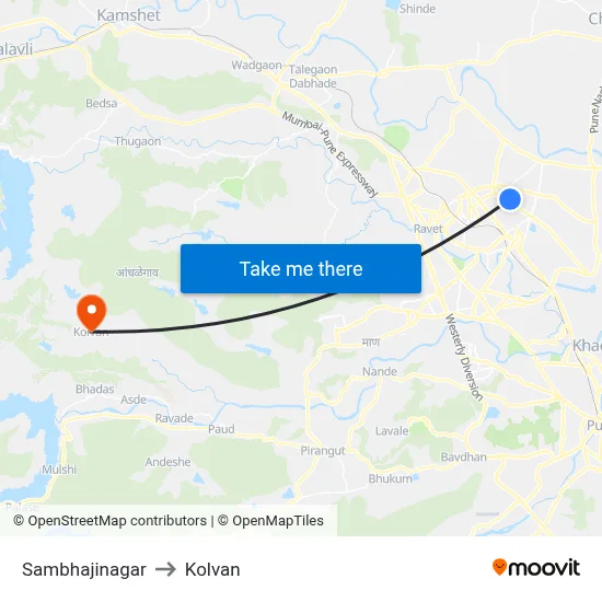 Sambhajinagar to Kolvan map
