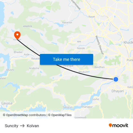 Suncity to Kolvan map
