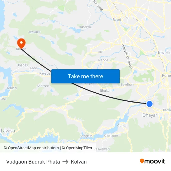 Vadgaon Budruk Phata to Kolvan map