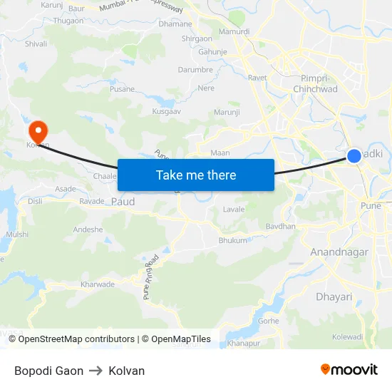 Bopodi Gaon to Kolvan map