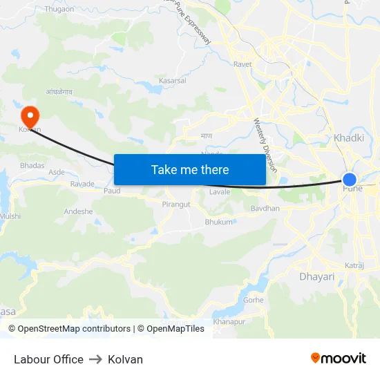 Labour Office to Kolvan map