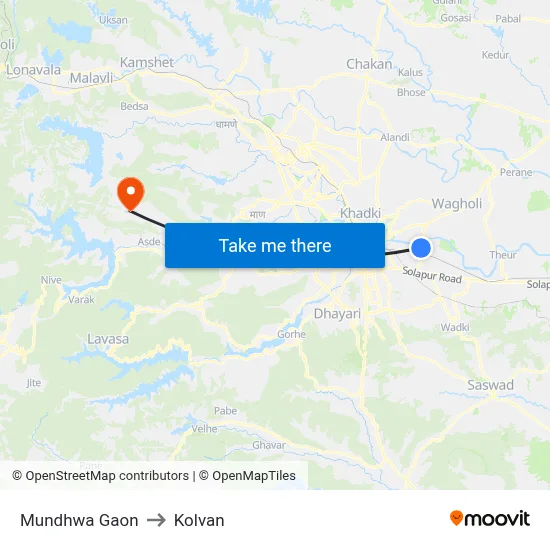 Mundhwa Gaon to Kolvan map