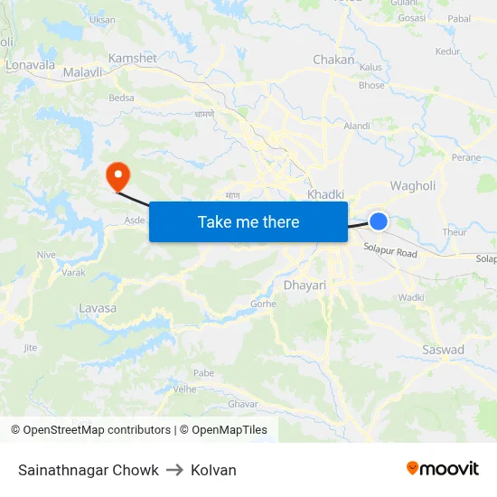 Sainathnagar Chowk to Kolvan map