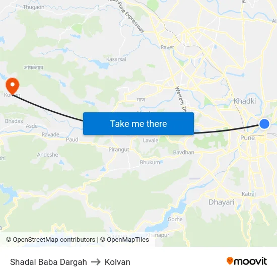 Shadal Baba Dargah to Kolvan map