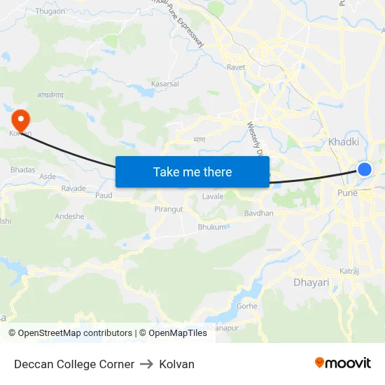 Deccan College Corner to Kolvan map