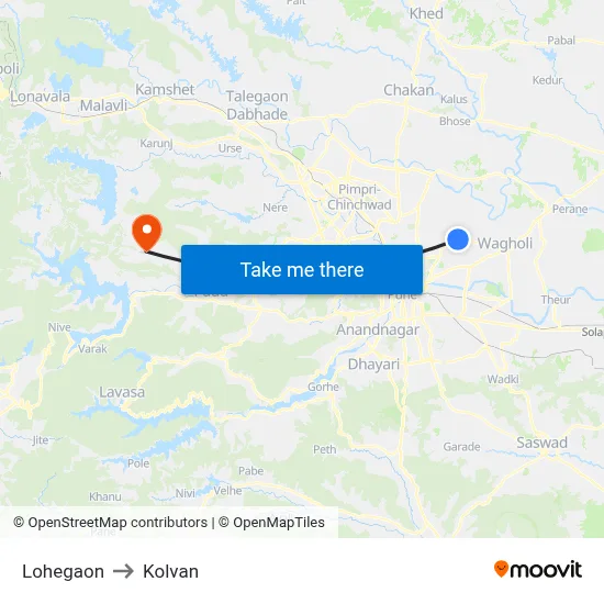 Lohegaon to Kolvan map