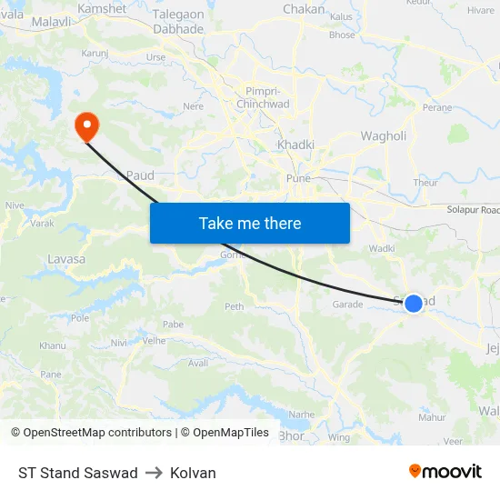 ST Stand Saswad to Kolvan map