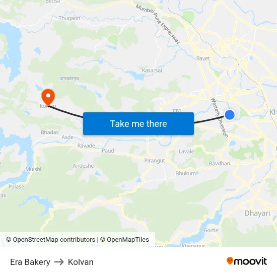 Era Bakery to Kolvan map