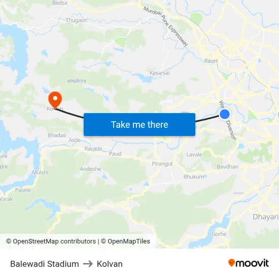 Balewadi Stadium to Kolvan map