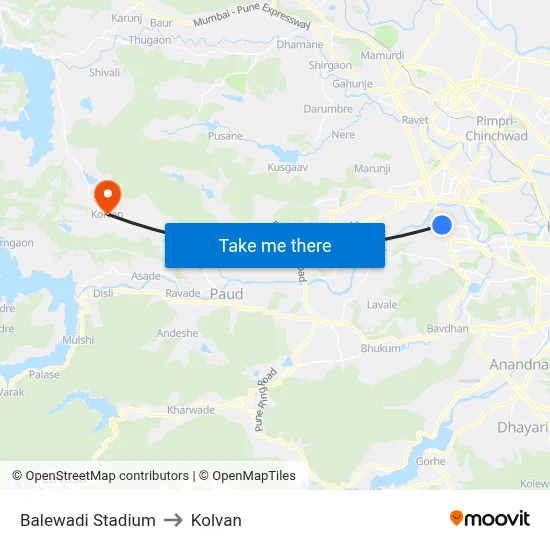 Balewadi Stadium to Kolvan map