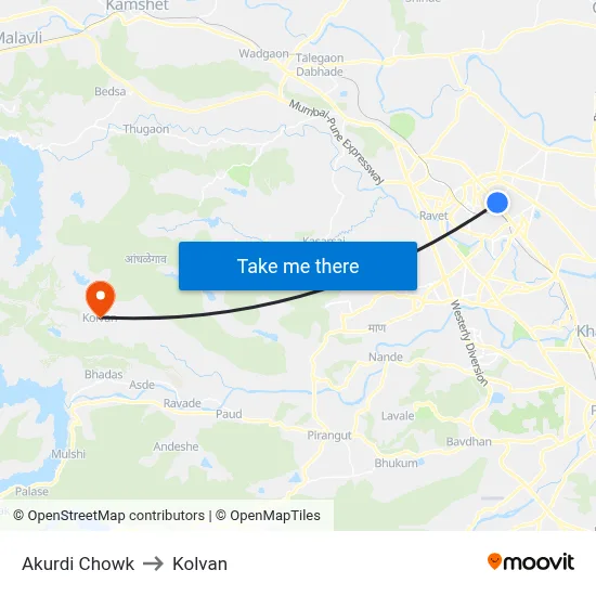 Akurdi Chowk to Kolvan map
