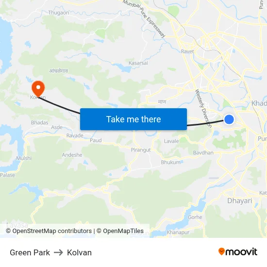 Green Park to Kolvan map
