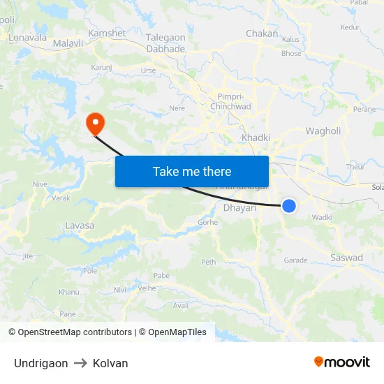 Undrigaon to Kolvan map