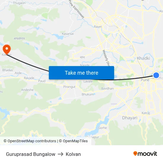 Guruprasad Bungalow to Kolvan map