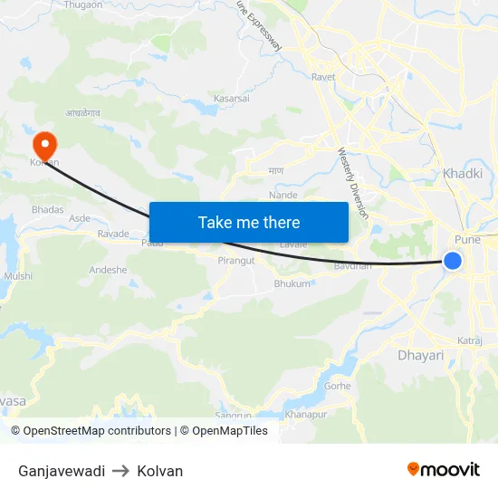 Ganjavewadi to Kolvan map