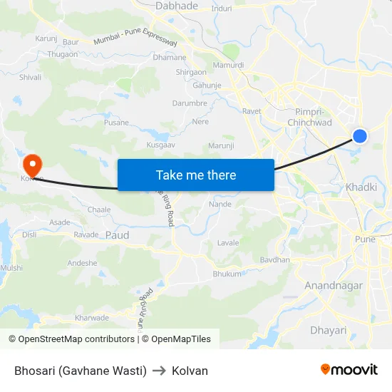 Bhosari (Gavhane Wasti) to Kolvan map
