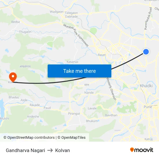 Gandharva Nagari to Kolvan map