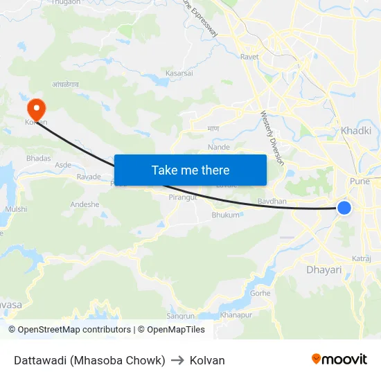 Dattawadi (Mhasoba Chowk) to Kolvan map