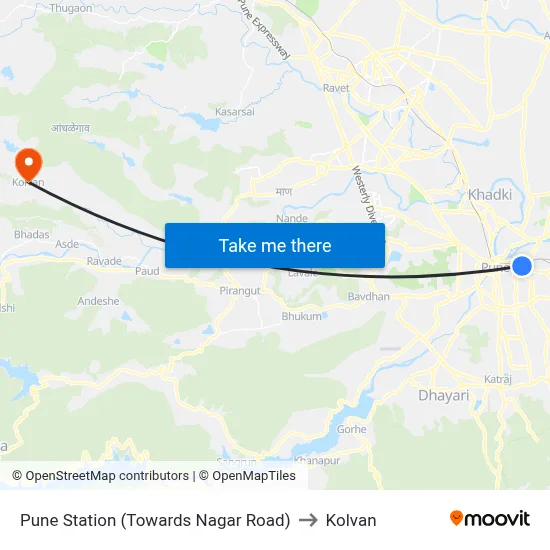 Pune Station (Towards Nagar Road) to Kolvan map