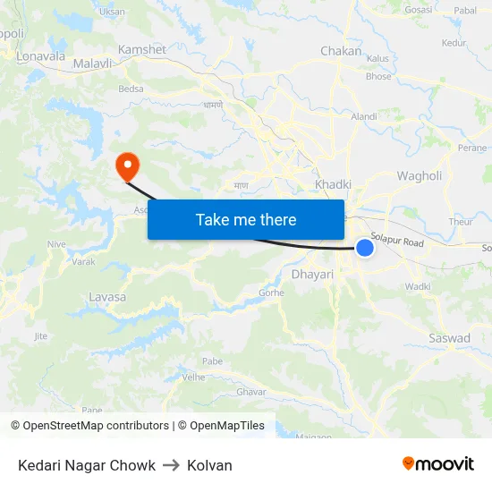 Kedari Nagar Chowk to Kolvan map