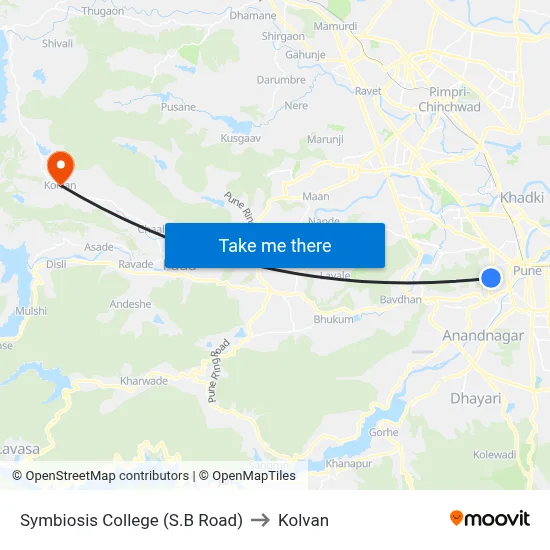 Symbiosis College (S.B Road) to Kolvan map