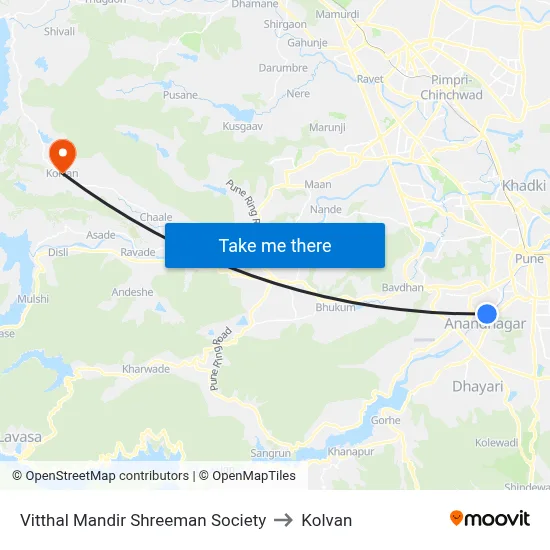 Vitthal Mandir Shreeman Society to Kolvan map