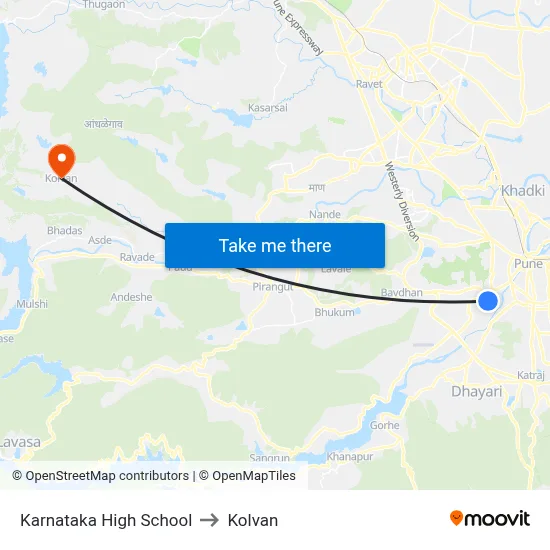 Karnataka High School to Kolvan map