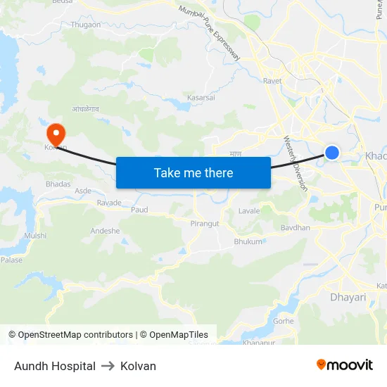 Aundh Hospital to Kolvan map
