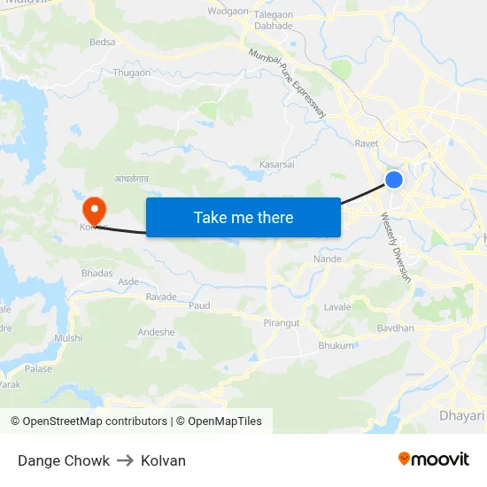 Dange Chowk to Kolvan map