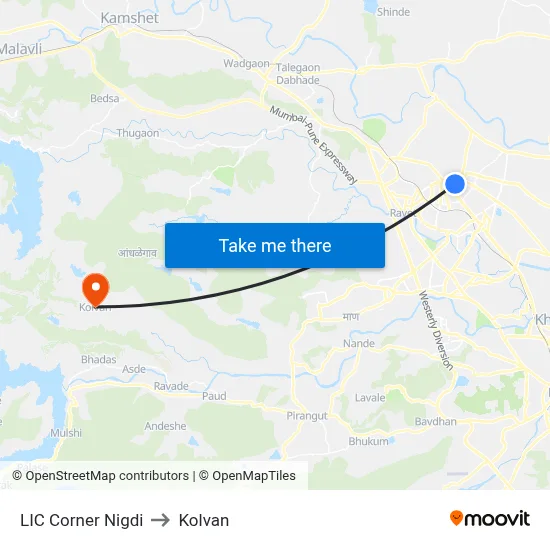 LIC Corner Nigdi to Kolvan map